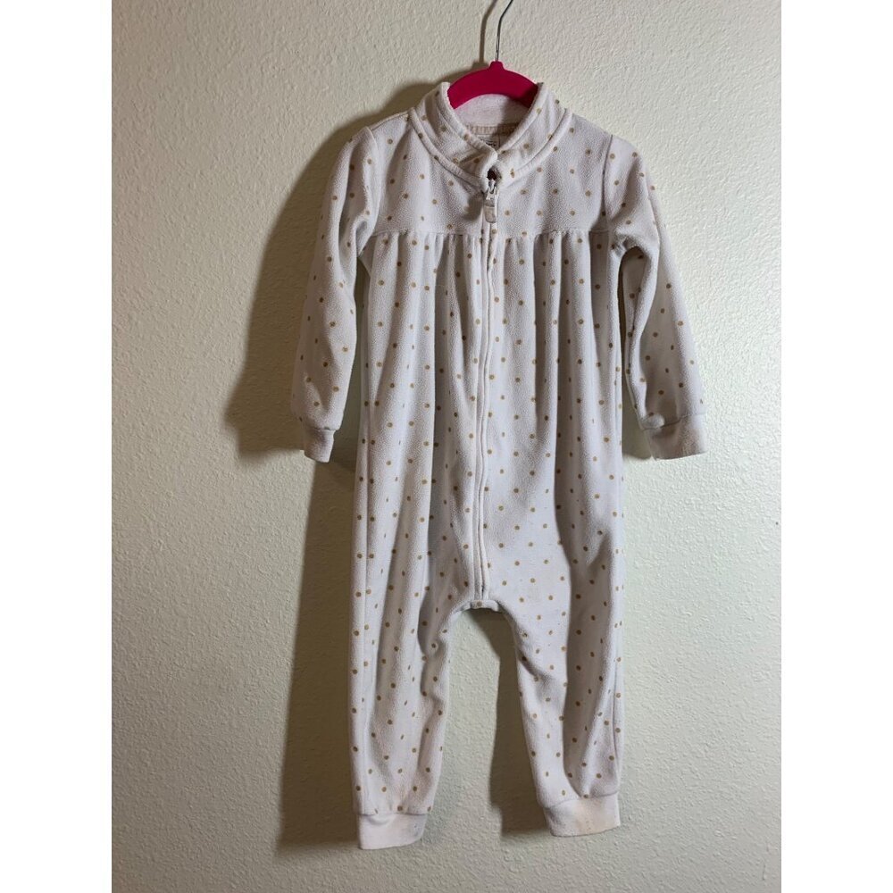 Carter's Gold Polka Dot Fleece Pajamas Baby Girl Size 24 Month White AC1
